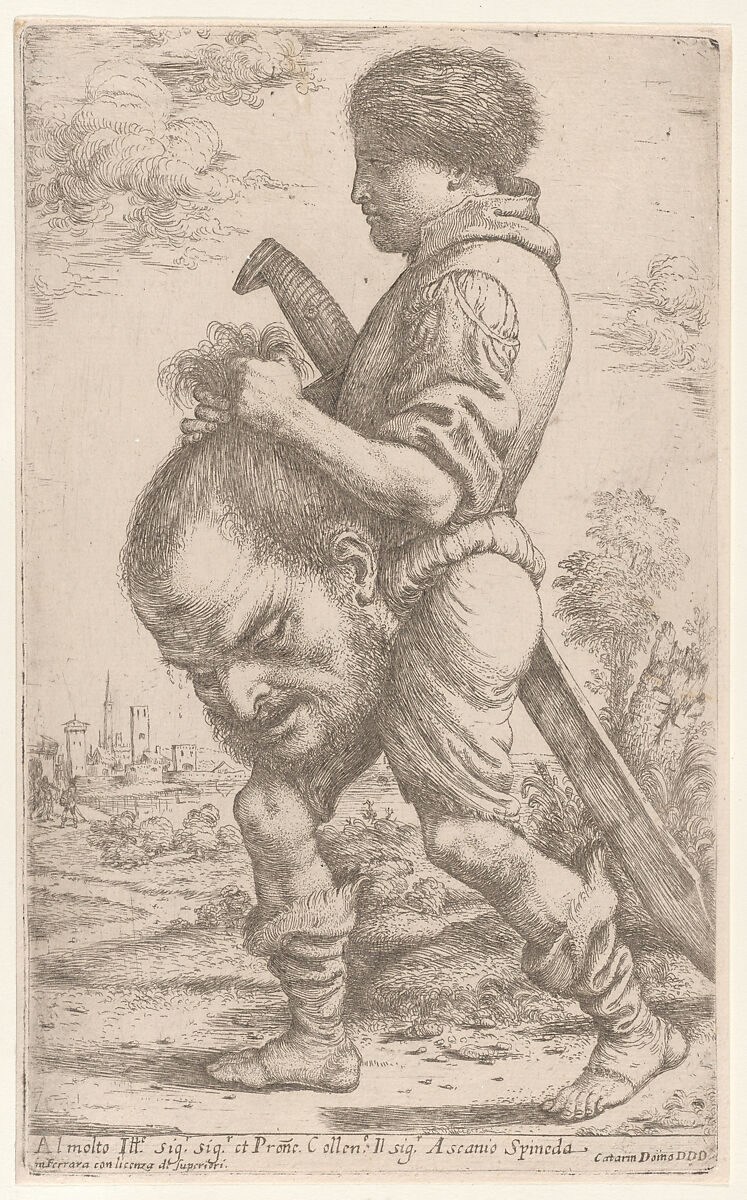 David carrying the head of Goliath, which he holds by the hair, Giuseppe Caletti, called Cremonese (Italian, active Ferrara, 1600–1660), Etching 