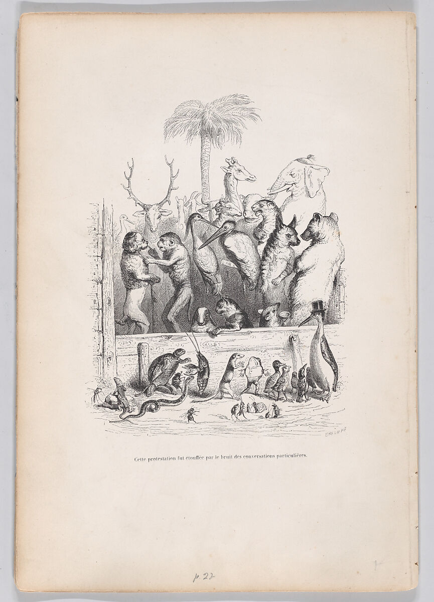 This protest was stifled by the noise of private conversations, from "Scenes from the Private and Public Life of Animals", J. J. Grandville (French, Nancy 1803–1847 Vanves), Wood engraving 