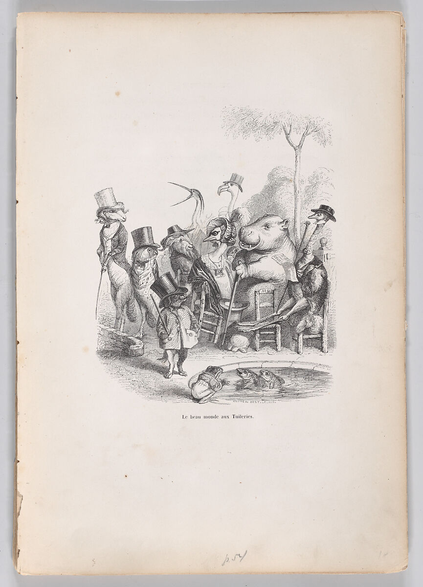 The Beautiful World of the Tuileries, from "Scenes from the Private and Public Life of Animals", J. J. Grandville (French, Nancy 1803–1847 Vanves), Wood engraving 