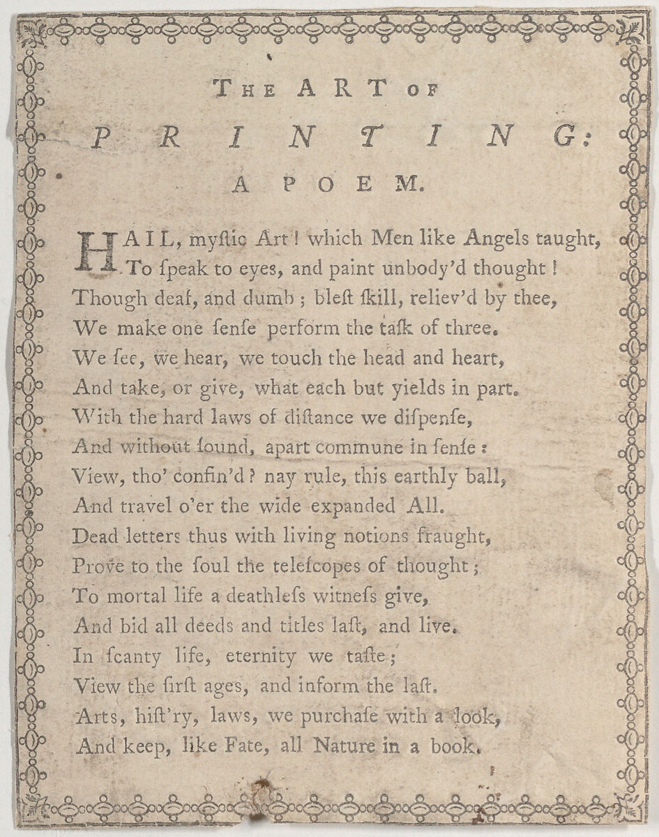 The Art of Printing: A Poem, Anonymous, British, 19th century, Letterpress 