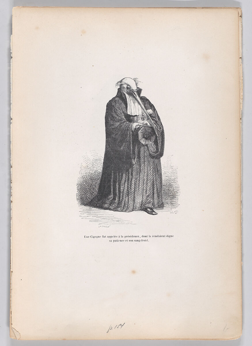 A Stork was called to the presidency..., from "Scenes from the Private and Public Life of Animals", J. J. Grandville (French, Nancy 1803–1847 Vanves), Wood engraving 