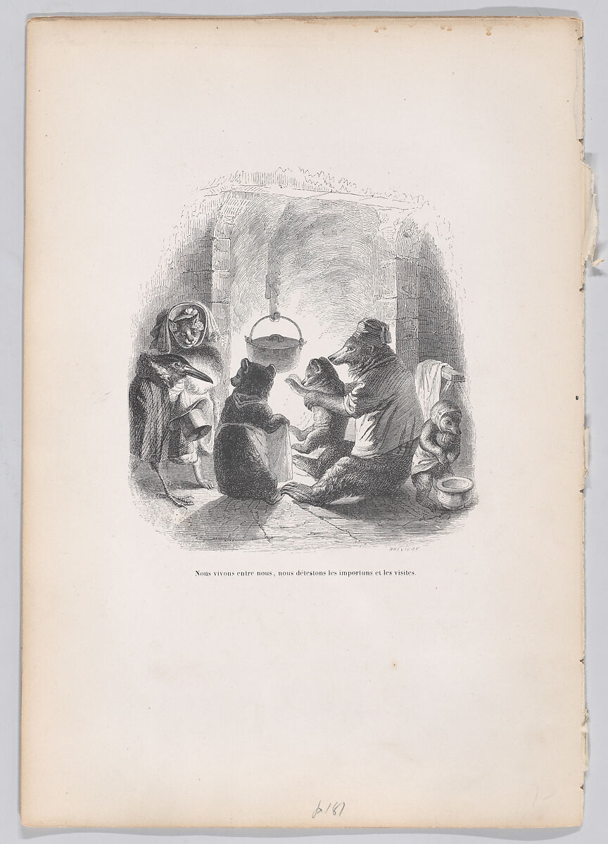 We live between ourselves, we hate the nuisances and the visits, from "Scenes from the Private and Public Life of Animals", J. J. Grandville (French, Nancy 1803–1847 Vanves), Wood engraving 