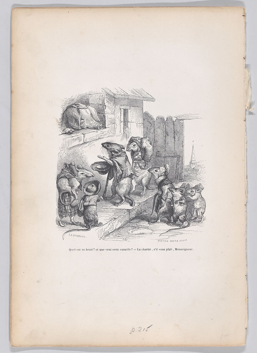 What's that noise? and what does this scoundrel want?, from "Scenes from the Private and Public Life of Animals", J. J. Grandville (French, Nancy 1803–1847 Vanves), Wood engraving 