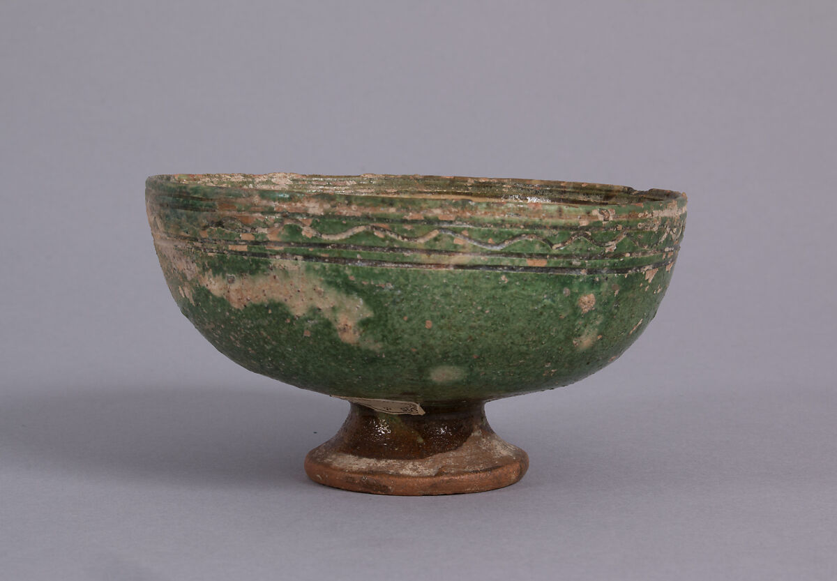 Bowl with Face, Earthenware, glazed and sgraffito, Byzantine