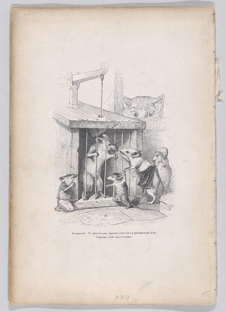 He tells us: don't cry, Act!, from "Scenes from the Private and Public Life of Animals", J. J. Grandville (French, Nancy 1803–1847 Vanves), Wood engraving 