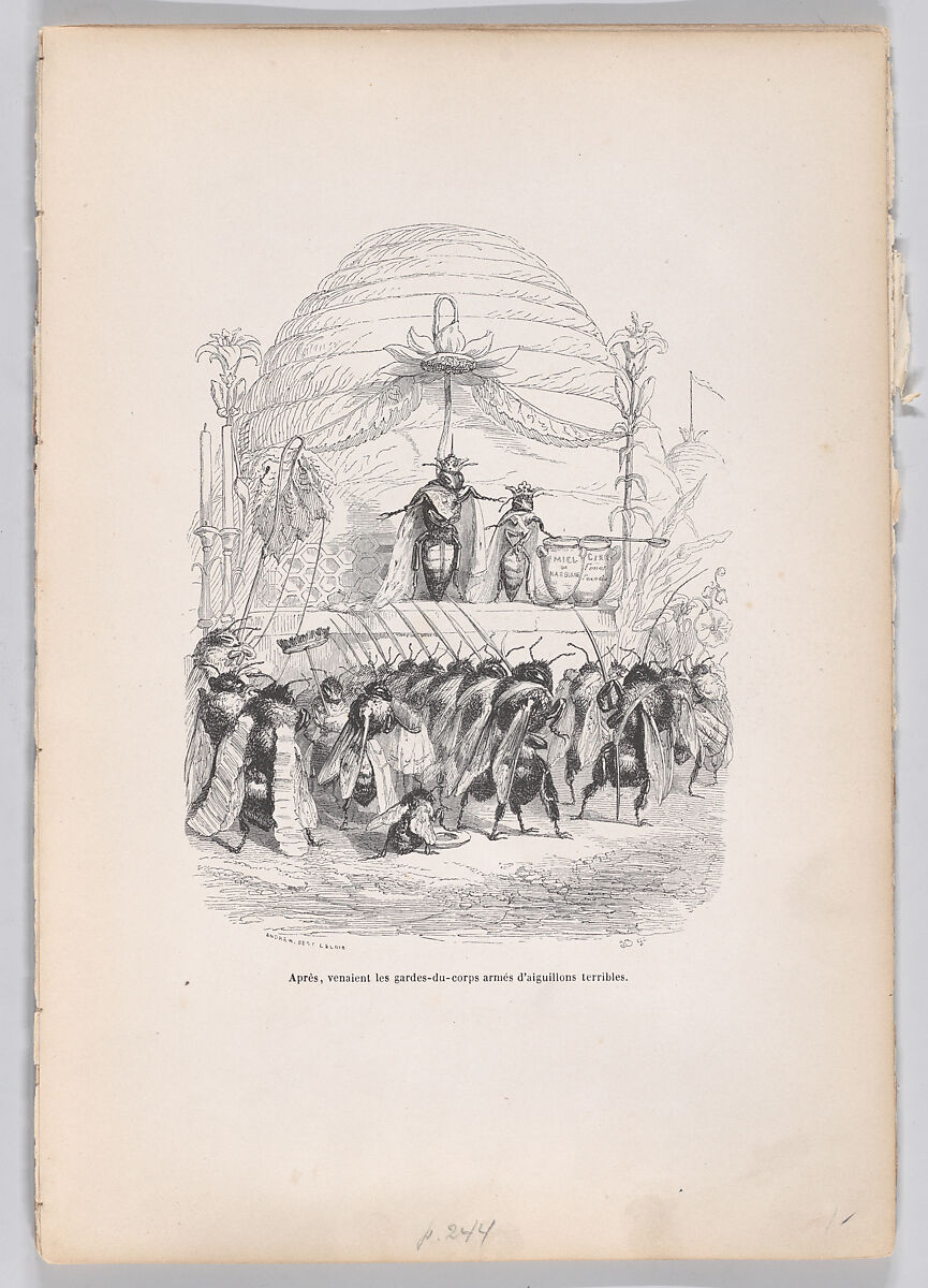 After, in came the body of guards armed with terrible stings, from "Scenes from the Private and Public Life of Animals", J. J. Grandville (French, Nancy 1803–1847 Vanves), Wood engraving 