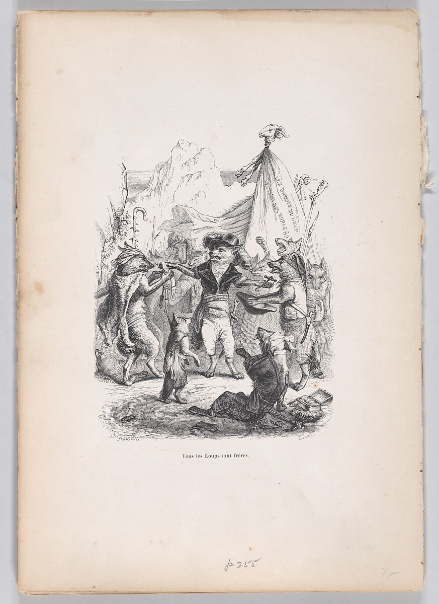 All of the wolves are brothers, from "Scenes from the Private and Public Life of Animals", J. J. Grandville (French, Nancy 1803–1847 Vanves), Wood engraving 