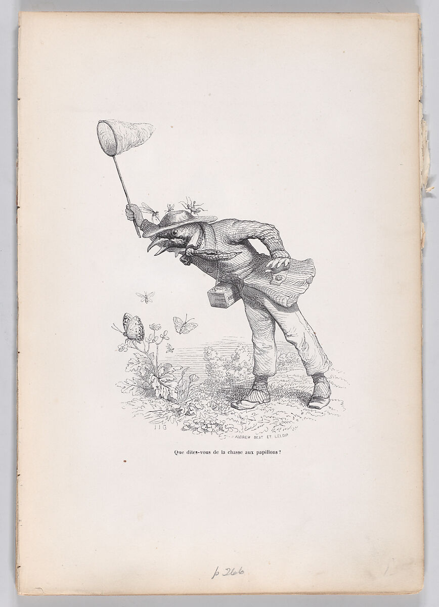 What do you say about the butterfly hunt?, from "Scenes from the Private and Public Life of Animals", J. J. Grandville (French, Nancy 1803–1847 Vanves), Wood engraving 