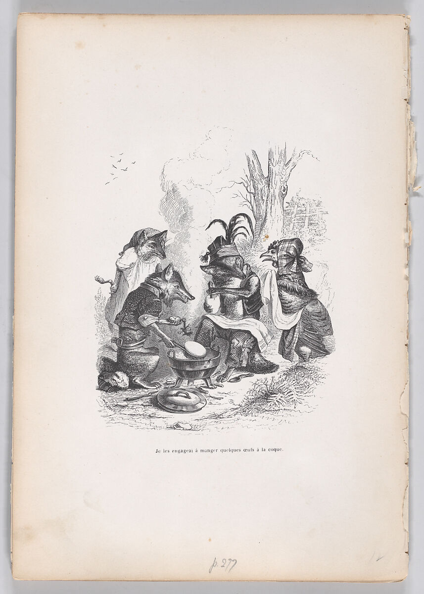 I urged them to eat some boiled eggs, from "Scenes from the Private and Public Life of Animals", J. J. Grandville (French, Nancy 1803–1847 Vanves), Wood engraving 