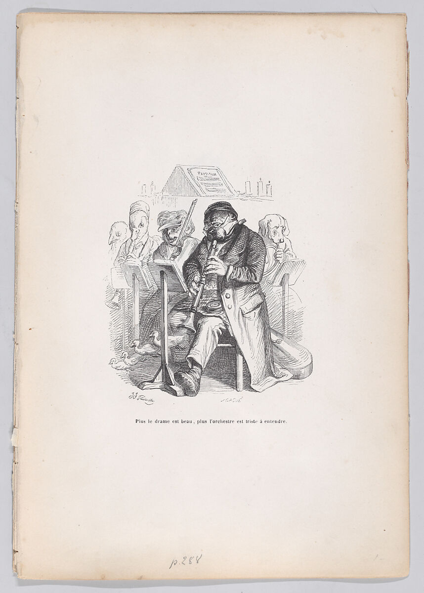 The more beautiful the drama, the more sad the orchestra is to hear, from "Scenes from the Private and Public Life of Animals", J. J. Grandville (French, Nancy 1803–1847 Vanves), Wood engraving 