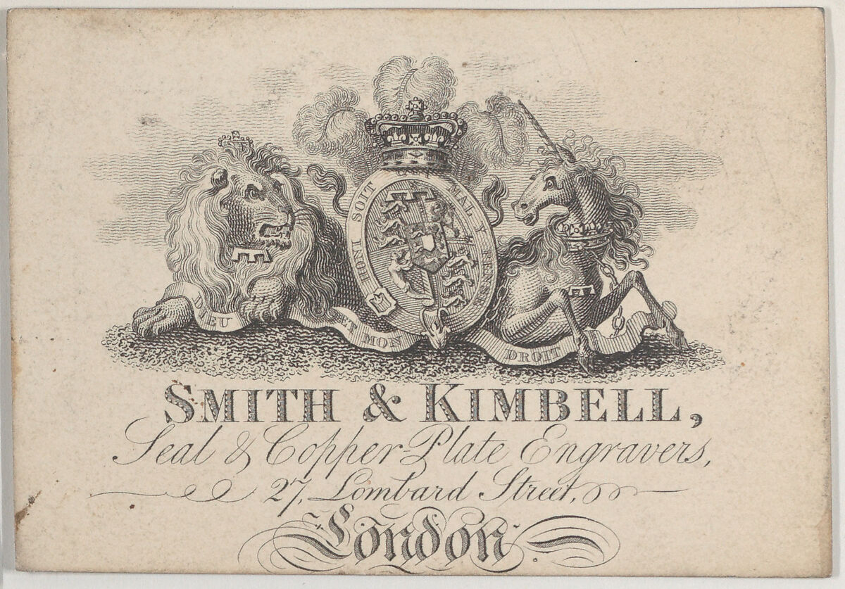 Trade Card for Smith & Kimbell, seal and copper plate engravers, Anonymous, British, 18th century, Engraving 