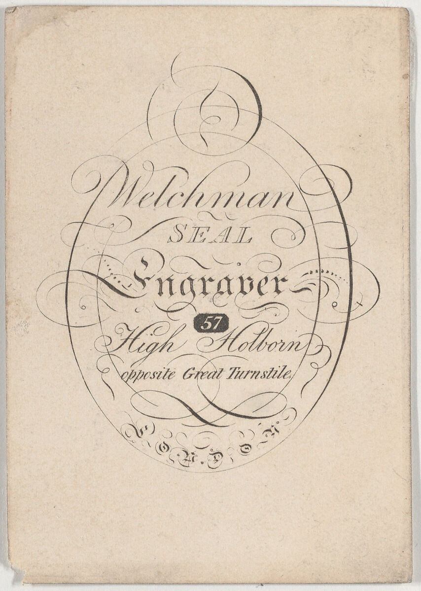 Trade Card for Welchman, seal engraver, Anonymous, British, early 19th century, Engraving 