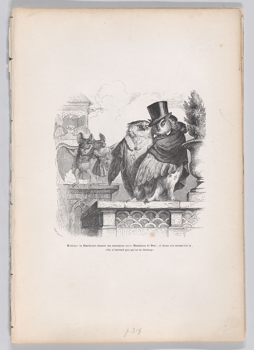 The Duchess is singing a nocturne with the Duke..., from "Scenes from the Private and Public Life of Animals", J. J. Grandville (French, Nancy 1803–1847 Vanves), Wood engraving 