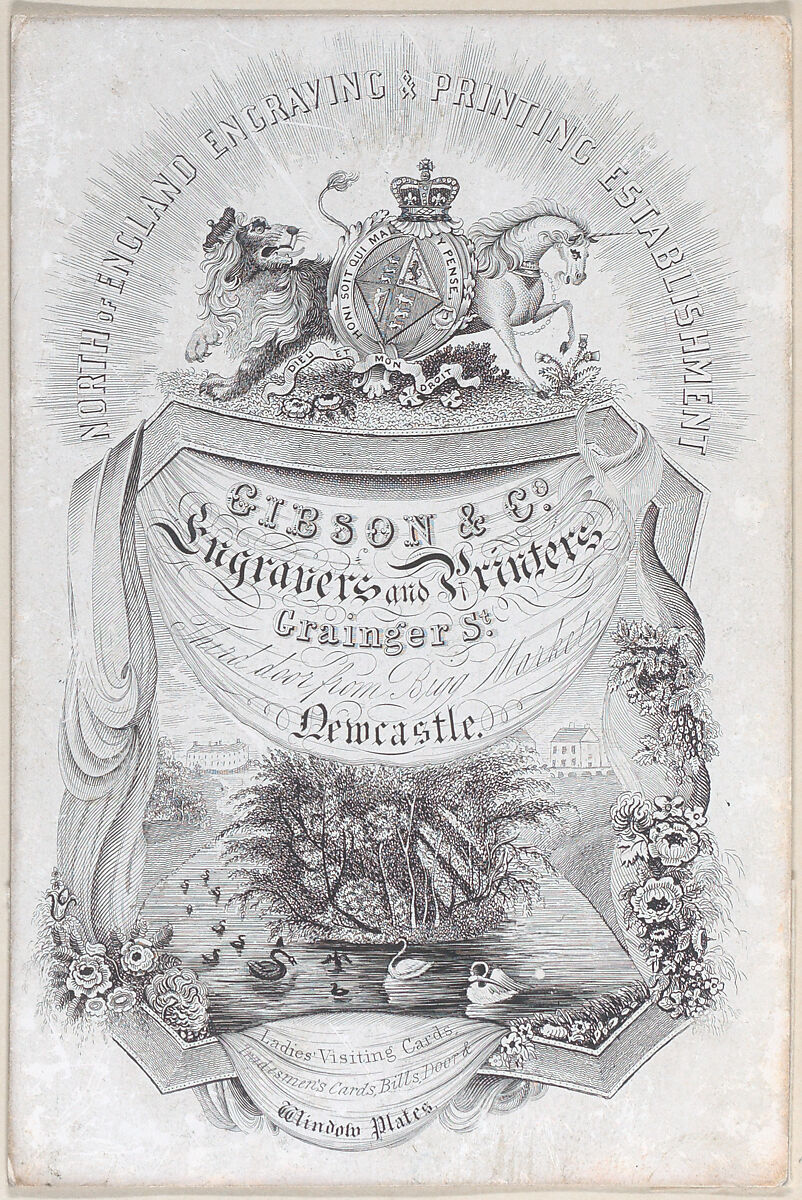 Trade card for North of England Engraving & Printing Establisment, Gibson & co., engravers and printers, Anonymous, British, 19th century, Engraving 