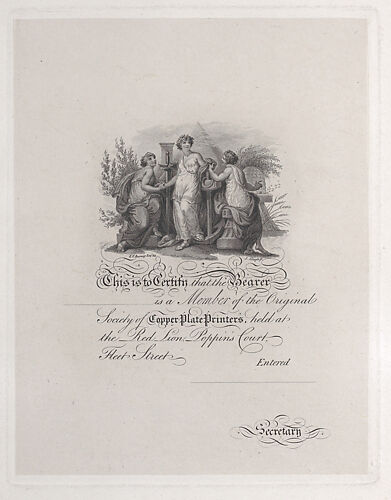 Certificate of Membership for the Society of Copper Plate Printers