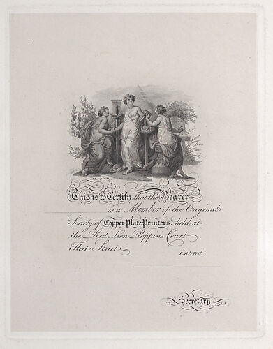 Certificate of Membership for the Society of Copper Plate Printers