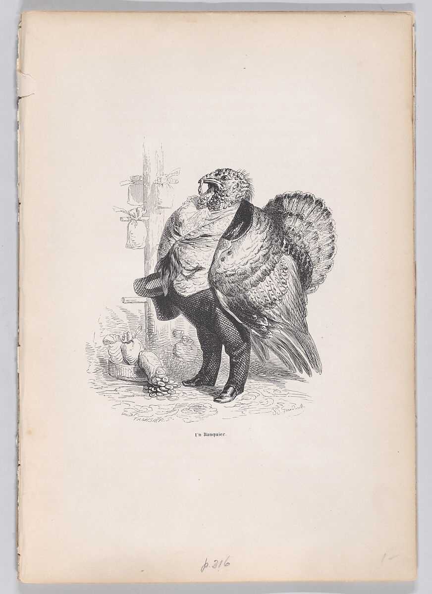 A Banker, from "Scenes from the Private and Public Life of Animals", J. J. Grandville (French, Nancy 1803–1847 Vanves), Wood engraving 