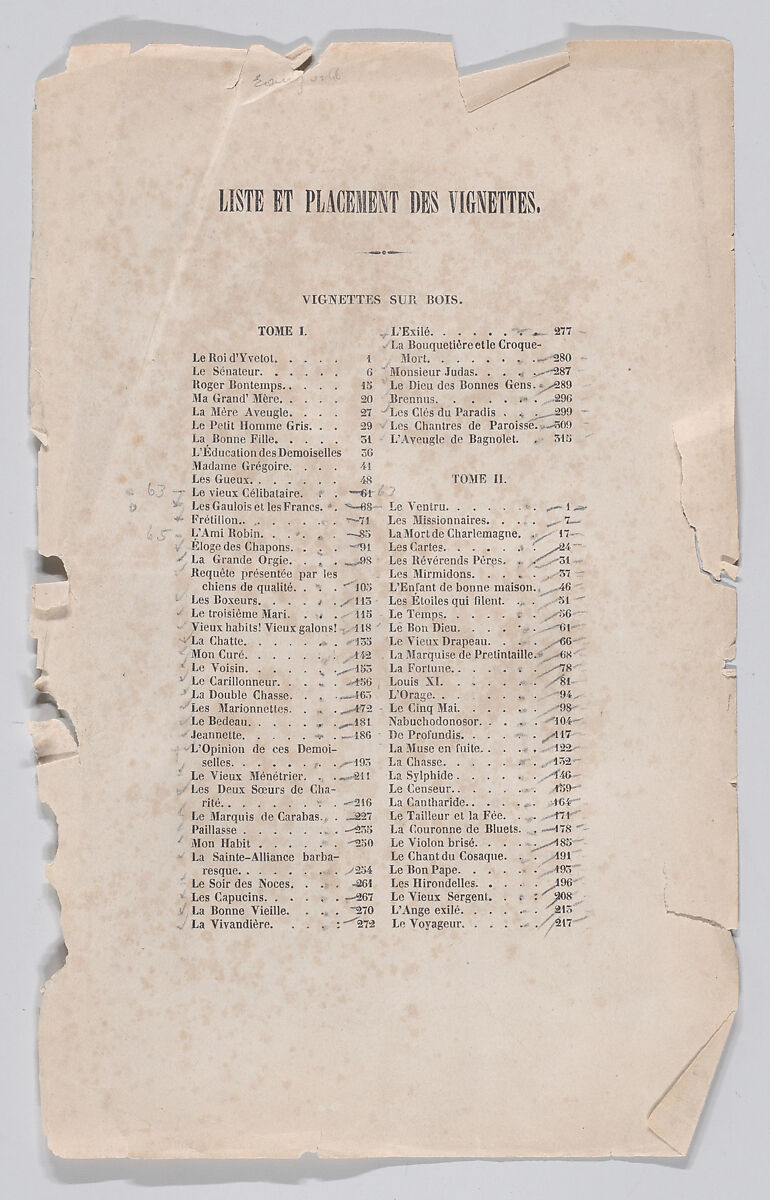 List and Placement of Vignettes, for "The Complete Works of Béranger", Pierre Jean de Béranger (French, Paris 1780–1857 Paris), Letter press 