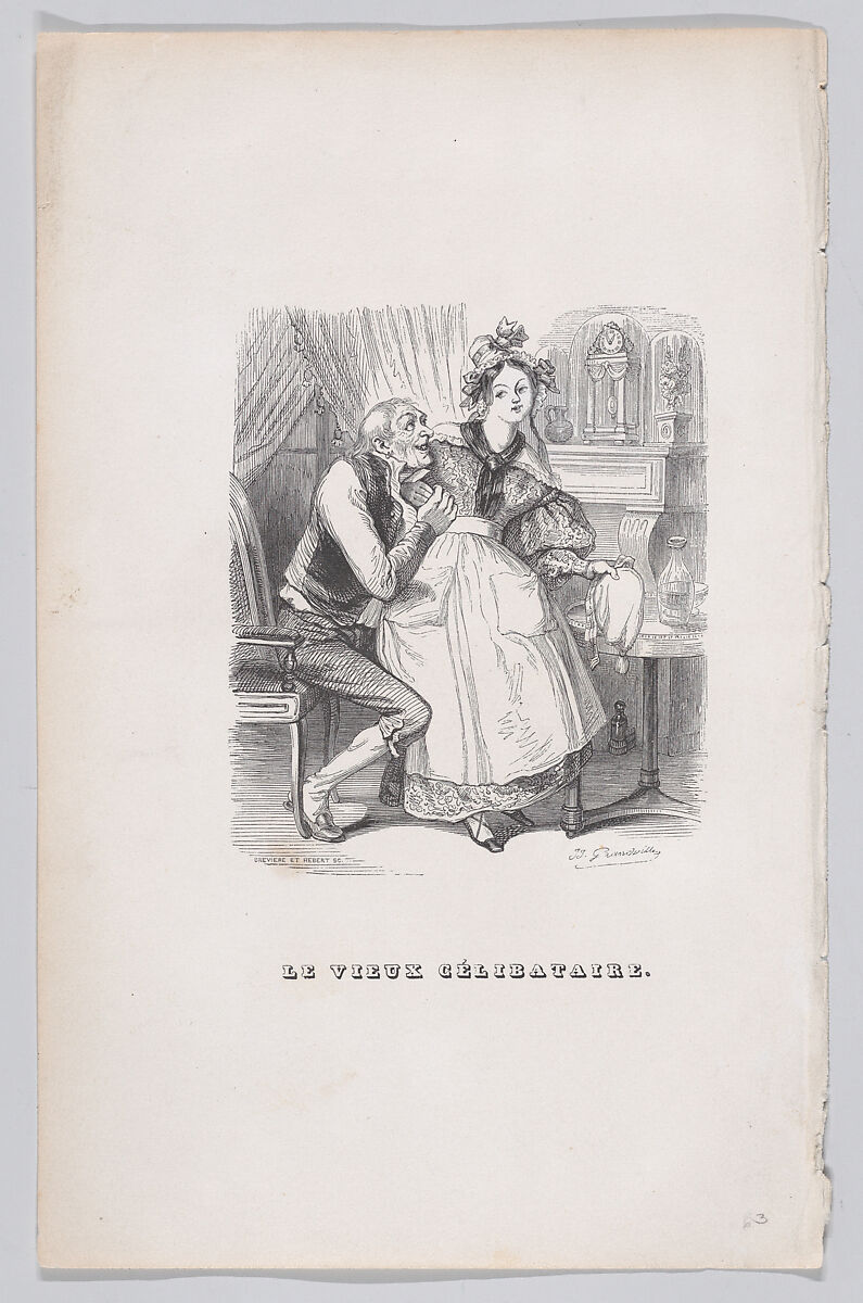 The Old Bachelor, from "The Complete Works of Béranger", J. J. Grandville (French, Nancy 1803–1847 Vanves), Wood engraving 
