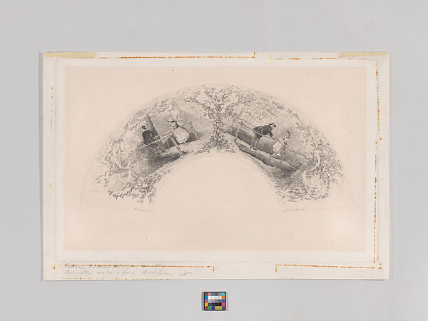 Tryst on a rustic bridge, at left the couple looks towards the left, and at right they look at one another, Saro Cucinotta (Italian, Messina 1830–1871 Paris), Etching 