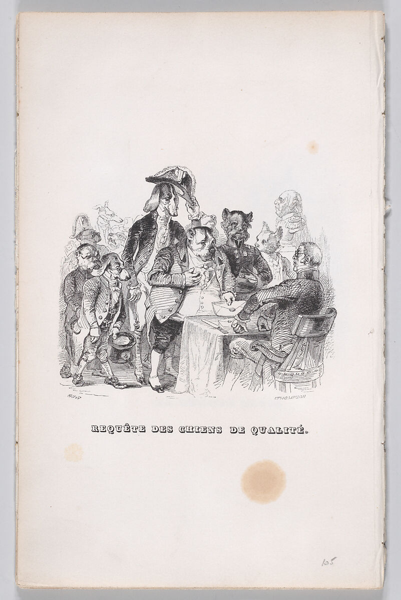 Request of quality dogs, from "The Complete Works of Béranger", J. J. Grandville (French, Nancy 1803–1847 Vanves), Wood engraving 