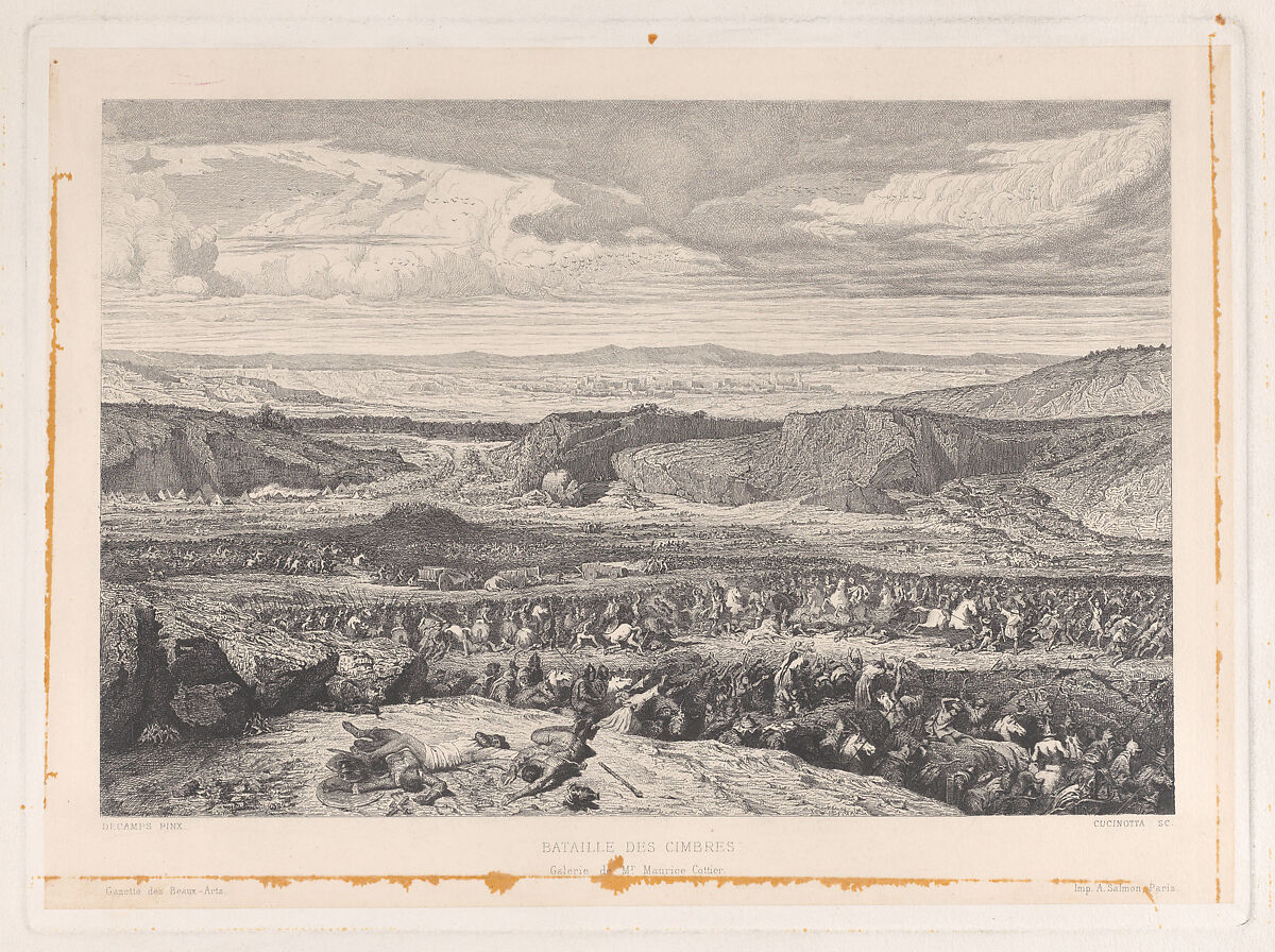 Bataille des Cimbres, from "Gazette des Beaux-Arts", Saro Cucinotta (Italian, Messina 1830–1871 Paris), Etching 