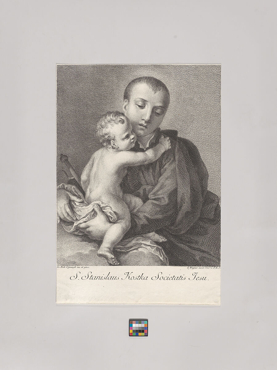 Saint Stanislaus Kostka holding the Christ child in his arms, Joseph Wagner (Italian, Thalendorf 1706–1780 Venice), Etching and engraving 