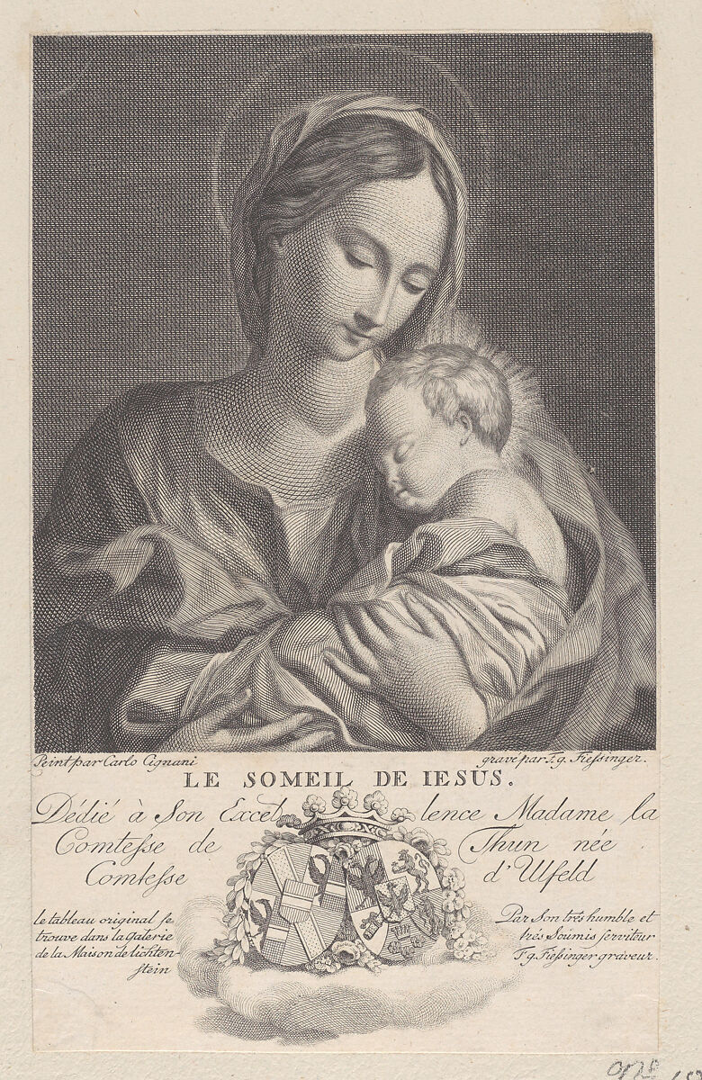 Virgin and Child, with the Christ child sleeping in her arms (Le Somiel de Jesus), Franz Gabriel Fiesinger (German, Offenburg 1723–1807 London), Engraving 