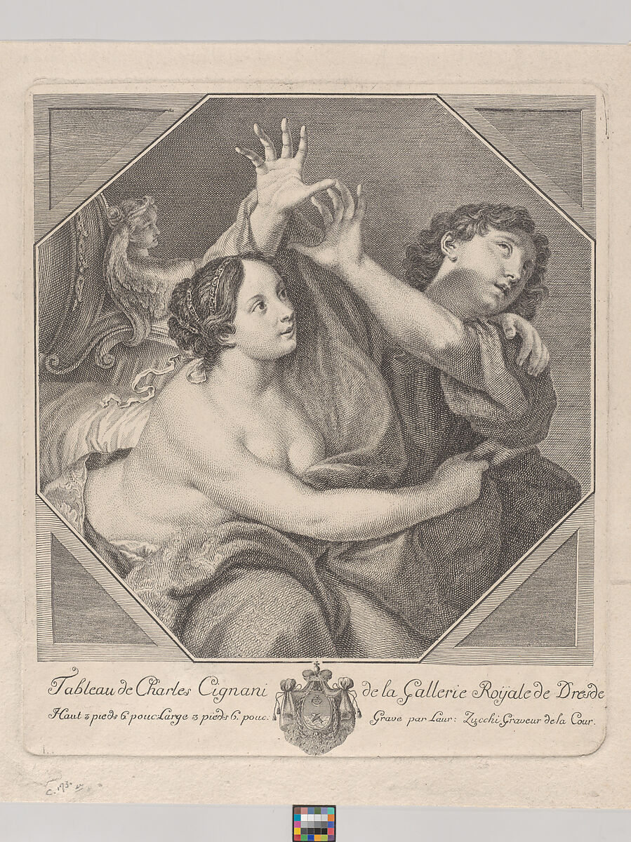 Joseph and Potiphar's Wife, Lorenzo Zucchi (Italian, Venice 1704–1779 Dresden), Etching 