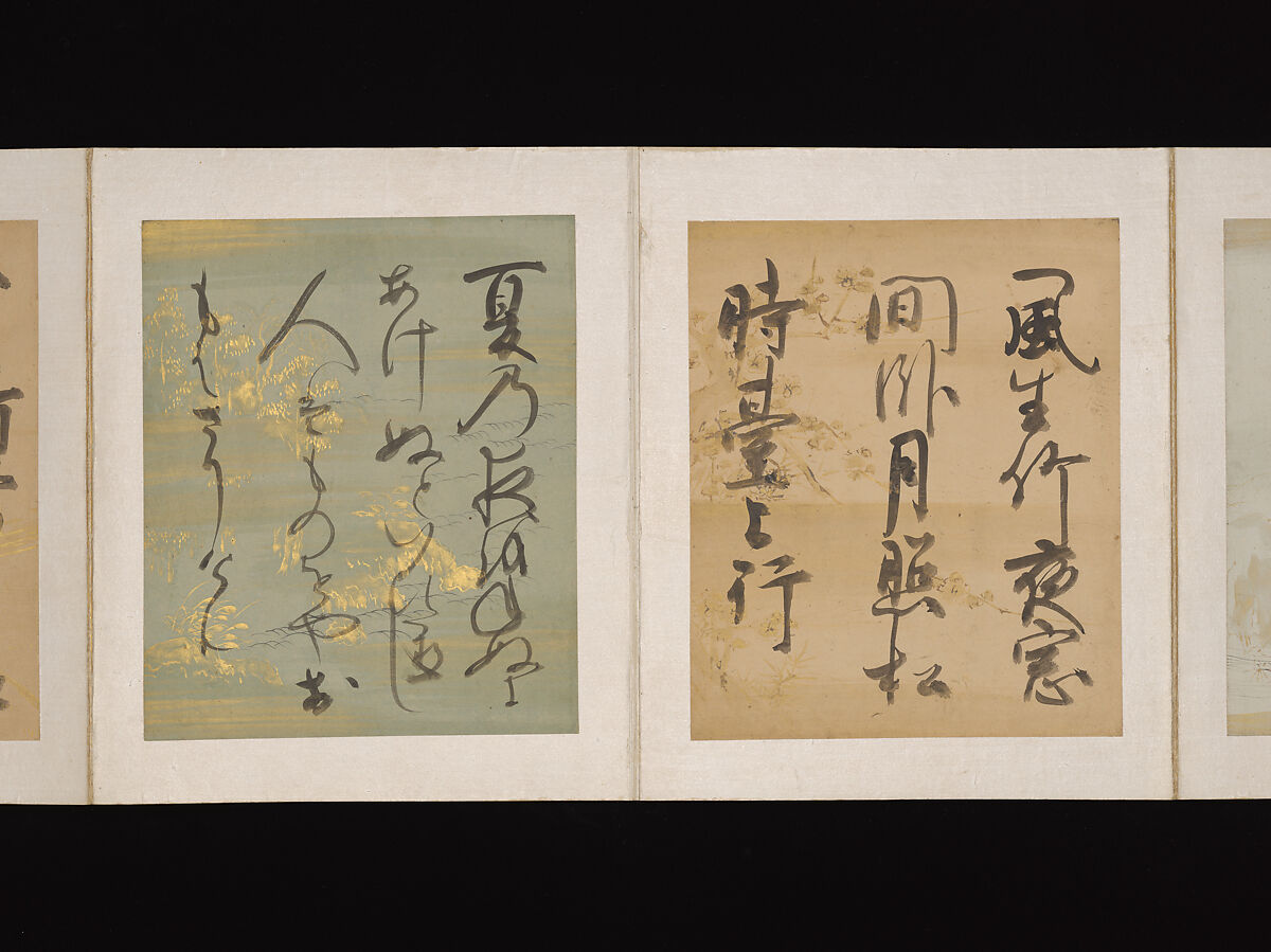 Album of Japanese and Chinese Poems to Sing, Calligraphy by Konoe Nobutada (Japanese, 1565–1614), Album of thirty-six leaves; each on gold, silver, or colored decorated paper, Japan