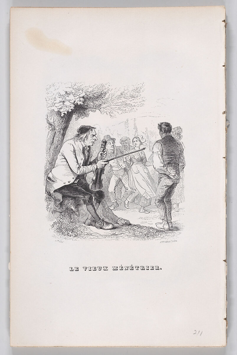 The Old Minstrel, from "The Complete Works of Béranger", J. J. Grandville (French, Nancy 1803–1847 Vanves), Wood engraving 