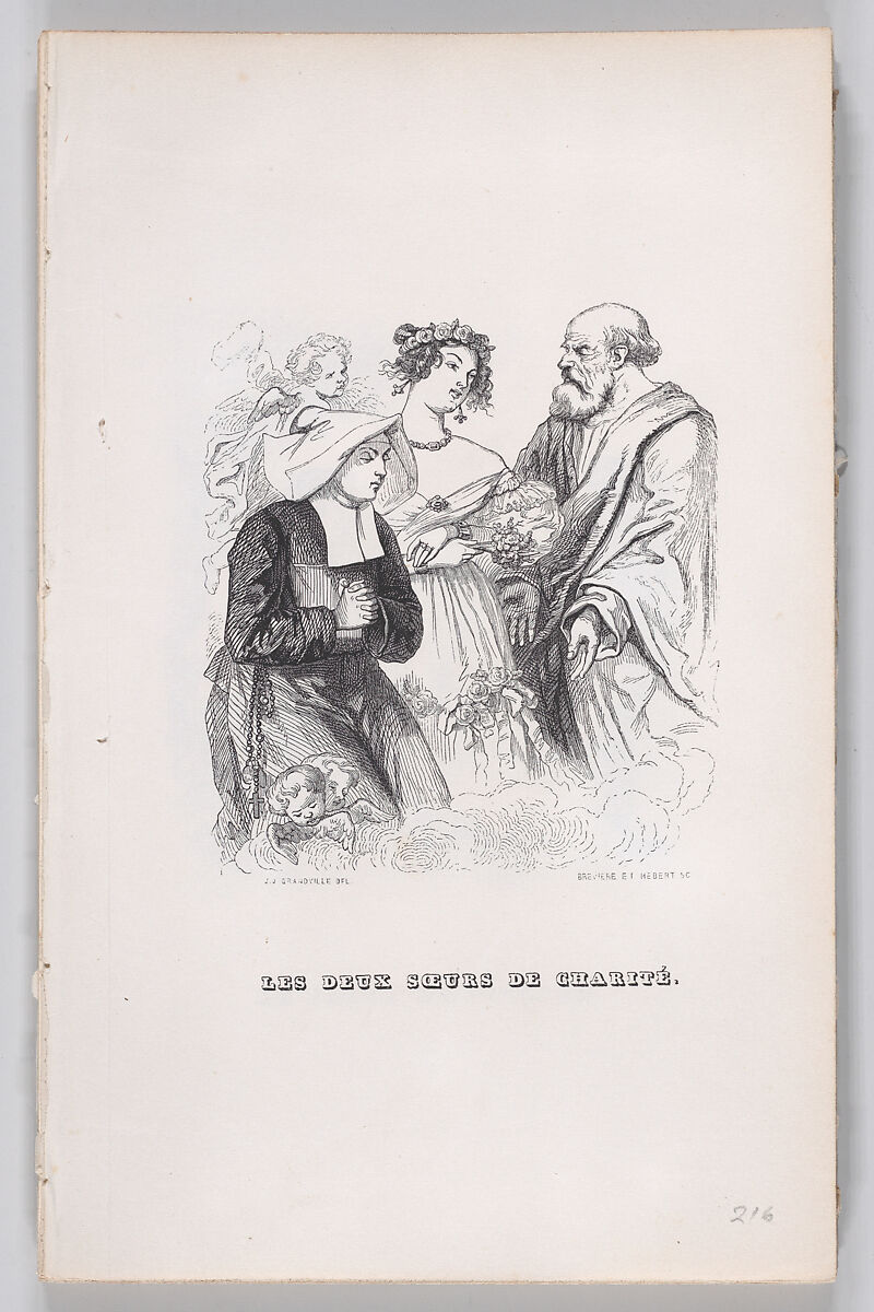The Two Sisters of Charity, from "The Complete Works of Béranger", J. J. Grandville (French, Nancy 1803–1847 Vanves), Wood engraving 
