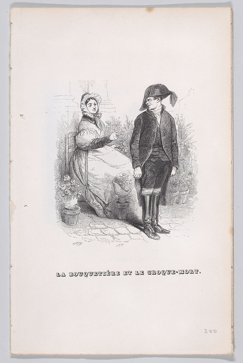 The Flower Seller and the Undertaker, from "The Complete Works of Béranger", J. J. Grandville (French, Nancy 1803–1847 Vanves), Wood engraving 