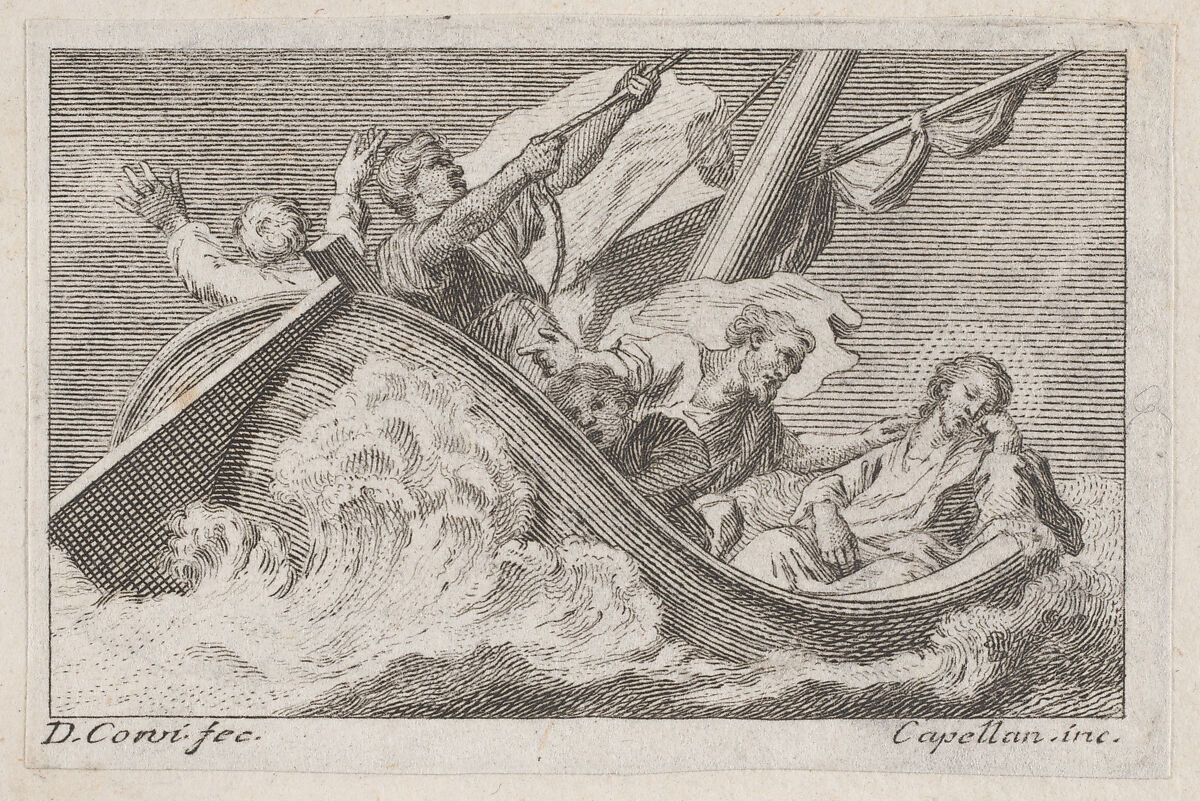 Christ on a boat with fishermen, Antonio Capellan (Italian, ca. 1740–1793), Etching 