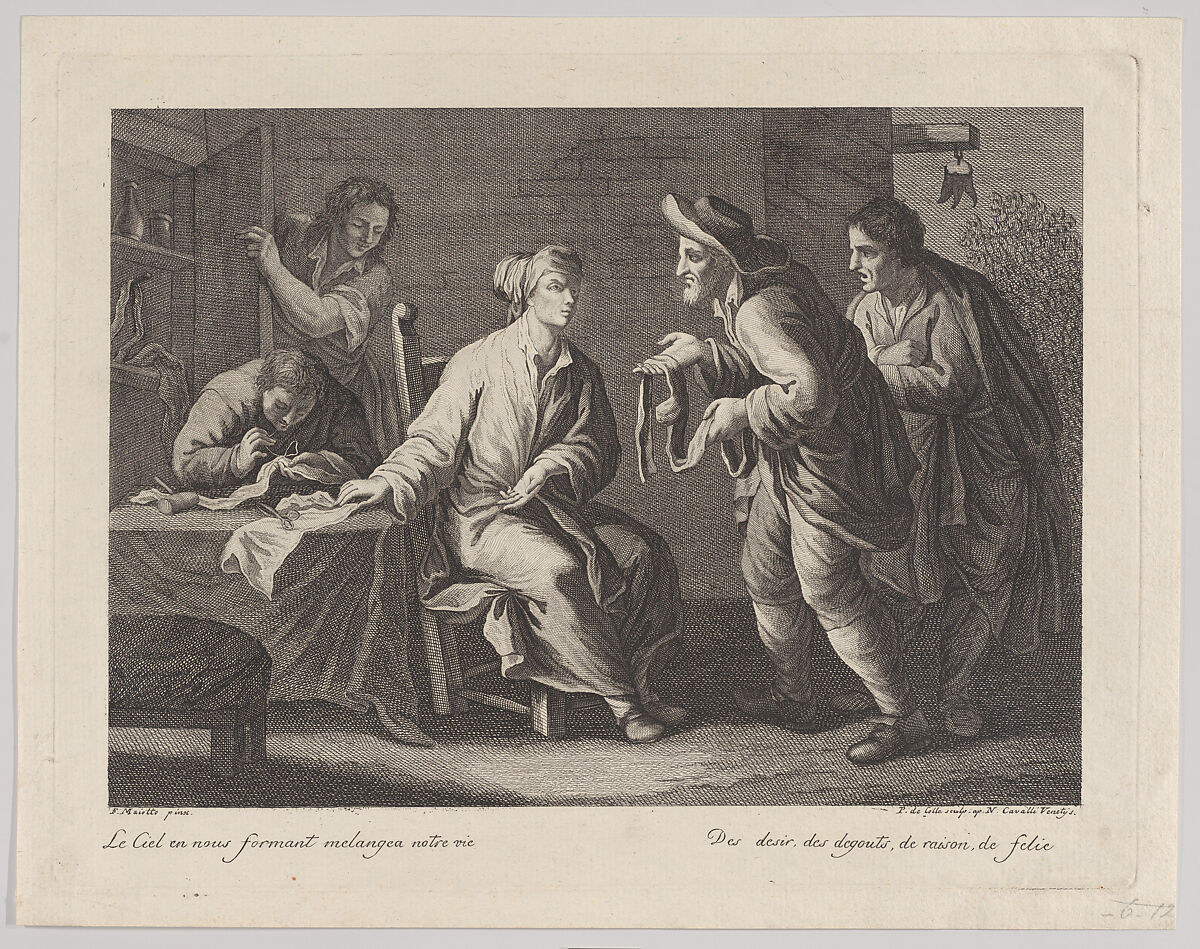 Scene with tailors and beggars, Pellegrino dal Colle (Italian, Belluno 1737–1812 Venice), Etching and engraving 