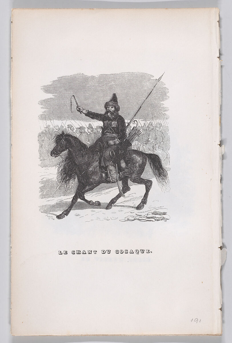 The Song of the Cossack, from "The Complete Works of Béranger", J. J. Grandville (French, Nancy 1803–1847 Vanves), Wood engraving 