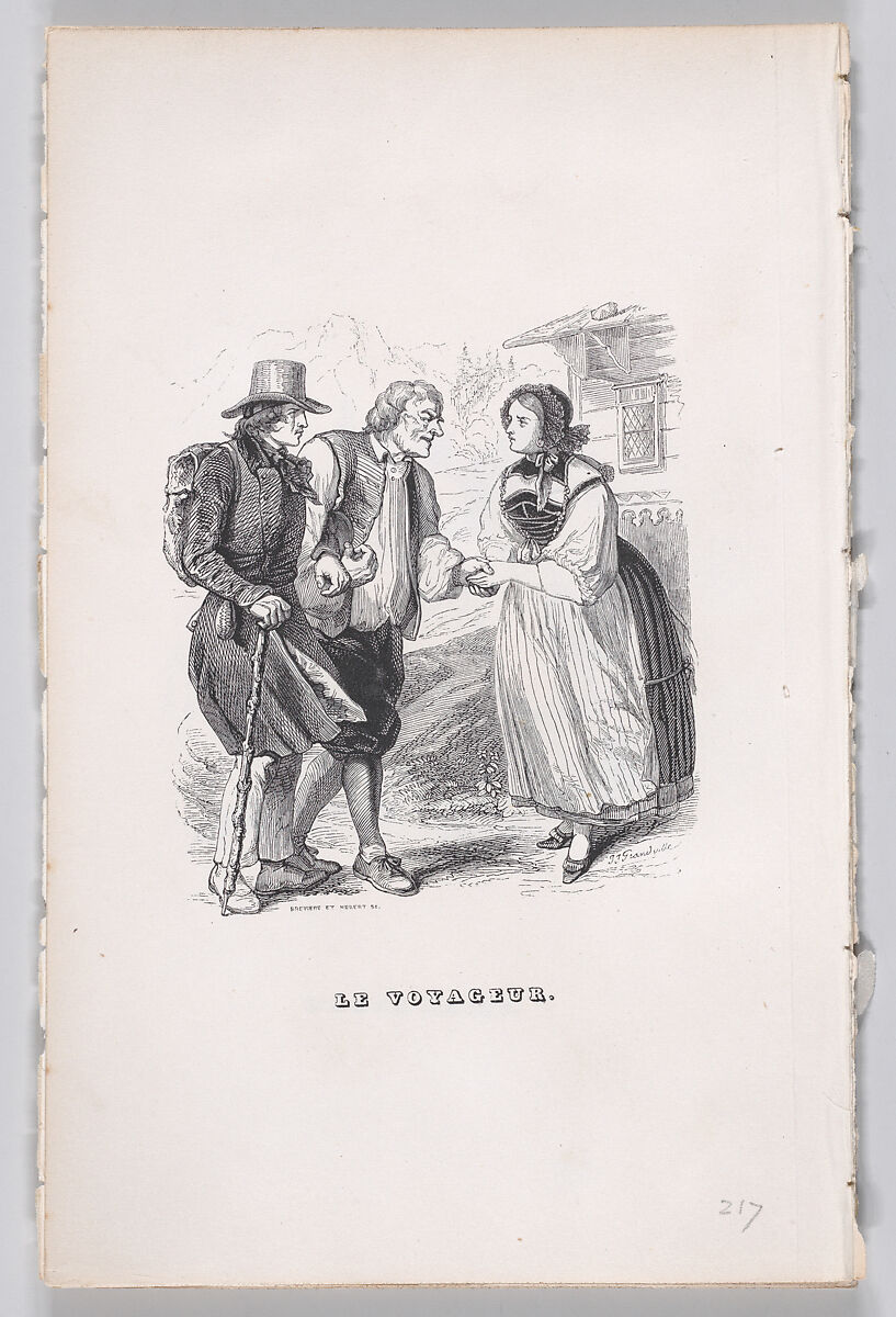 The Traveler, from "The Complete Works of Béranger", J. J. Grandville (French, Nancy 1803–1847 Vanves), Wood engraving 