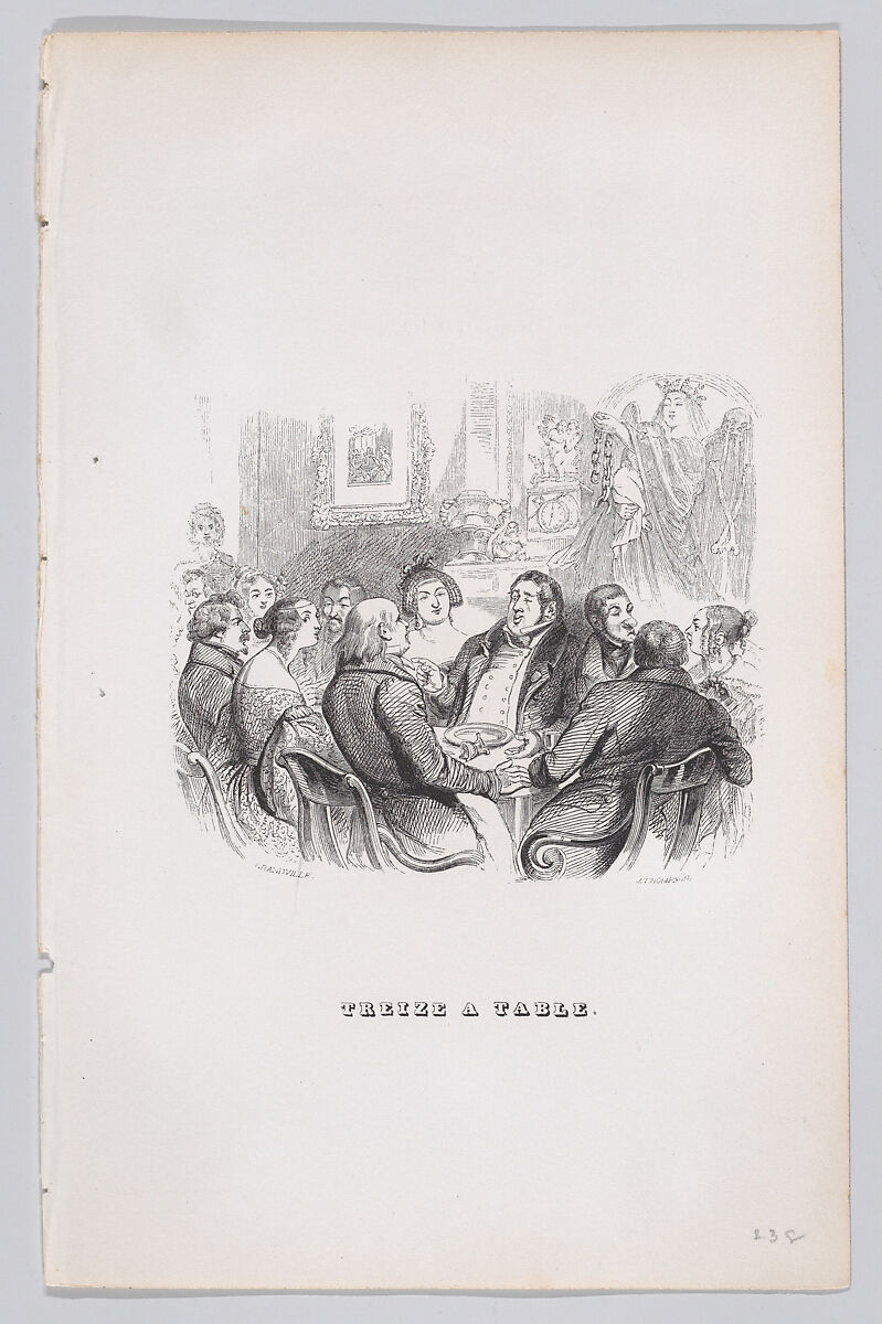 Thirteen at the Table, from "The Complete Works of Béranger", J. J. Grandville (French, Nancy 1803–1847 Vanves), Wood engraving 
