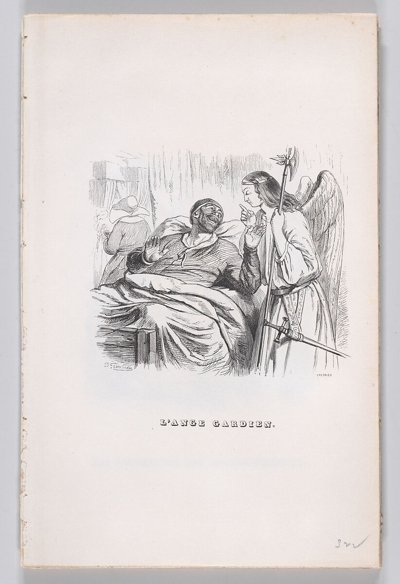 The Guardian Angel, from "The Complete Works of Béranger", J. J. Grandville (French, Nancy 1803–1847 Vanves), Wood engraving 