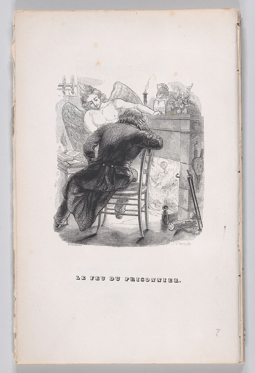 The Prisoner's Fire, from "The Complete Works of Béranger", J. J. Grandville (French, Nancy 1803–1847 Vanves), Wood engraving 