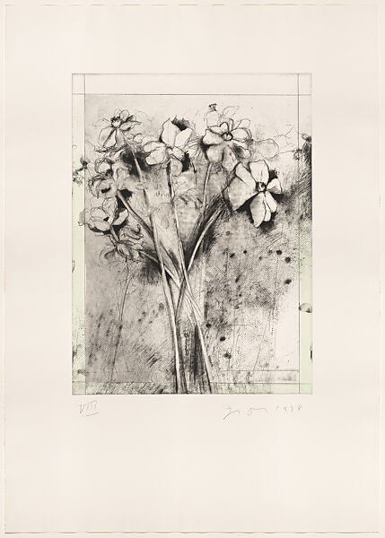 Anemones, Jim Dine (American, born Cincinnati, Ohio, 1935), Etching, soft-ground etching, drypoint, photogravure, electric tools, and watercolor 