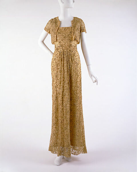 Evening ensemble, Mainbocher (French and American, founded 1930), silk, sequins, beads, American 