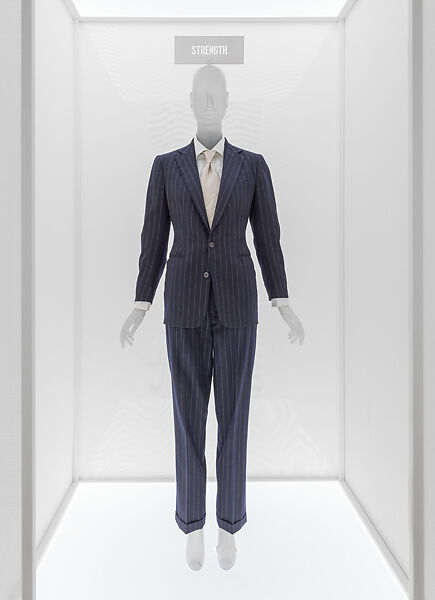 Ensemble, Ralph Lauren (American, born 1939), (a,b) wool; (c) cotton; (d,e) synthetic fiber; (f) silk; (g,h) leather, plastic (vinyl), American