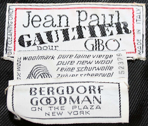 Ensemble, Jean Paul Gaultier (French, born 1952), (a–c) wool; (d) rayon; (e) wool; (f) silk, French