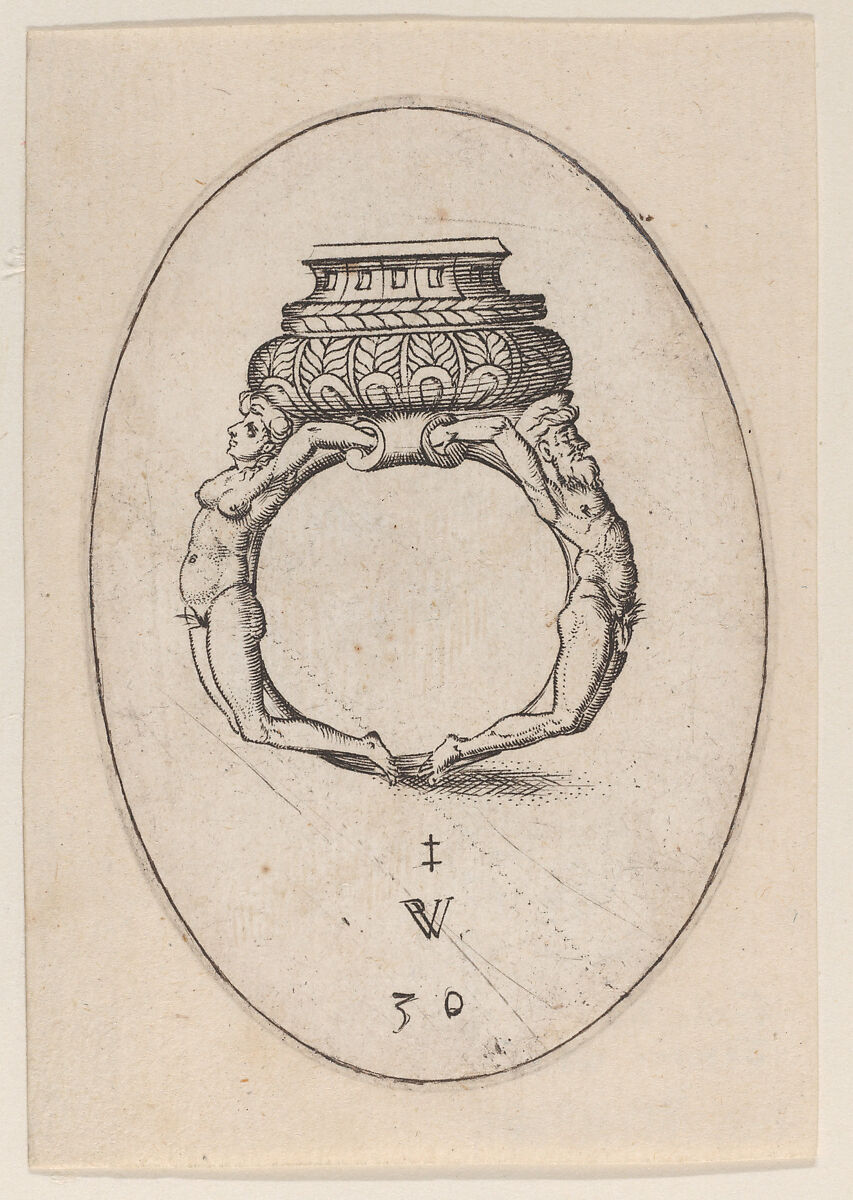 Design for a Ring, Plate 30 from 'Livre d'Aneaux d'Orfevrerie', Pierre Woeiriot de Bouzey II (French, Neufchâteau 1532–1599 Damblain), Engraving 