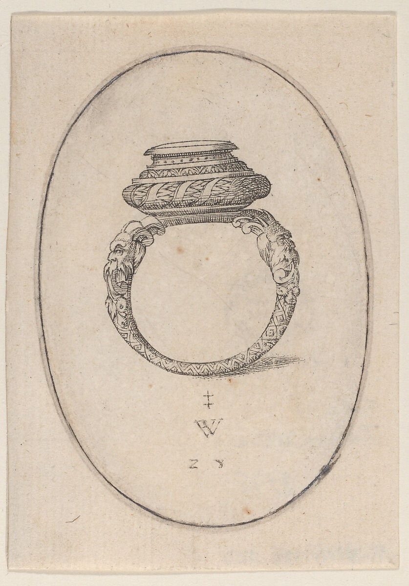 Design for a Ring, Plate 28 from 'Livre d'Aneaux d'Orfevrerie', Pierre Woeiriot de Bouzey II (French, Neufchâteau 1532–1599 Damblain), Engraving 