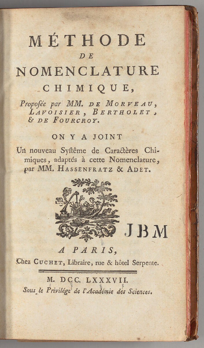 Méthode de nomenclature chimique ; on y a joint un nouveau systême de caractères chimiques, adaptés à cette nomenclature, Louis-Bernard Guyton de Morveau (French, 1737–1816) 