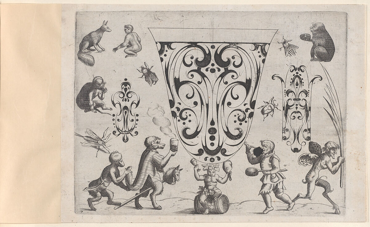 Blackwork Designs with Birds and Insects, Plate 7 from a Series of Blackwork Ornaments combined with Figures, Birds, Animals and Flowers, Meinert Gelijs (Dutch, active ca. 1610–1630), Blackwork and Engraving 