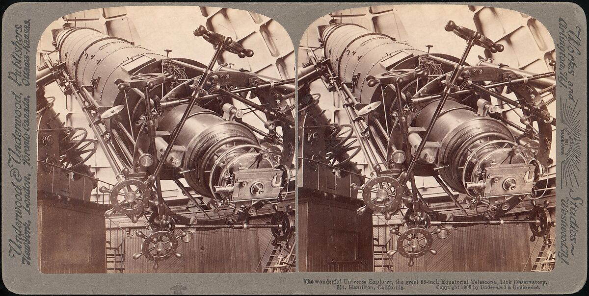 The Wonderful Universe Explorer, The Great 36-inch Equatorial Telescope, Lick Observatory, Mt. Hamilton, California, Underwood &amp; Underwood (American), Albumen silver prints 