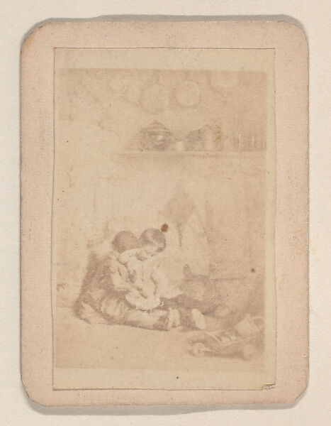 Children seated playing with dog trade card (W500), Commercial photolithograph 
